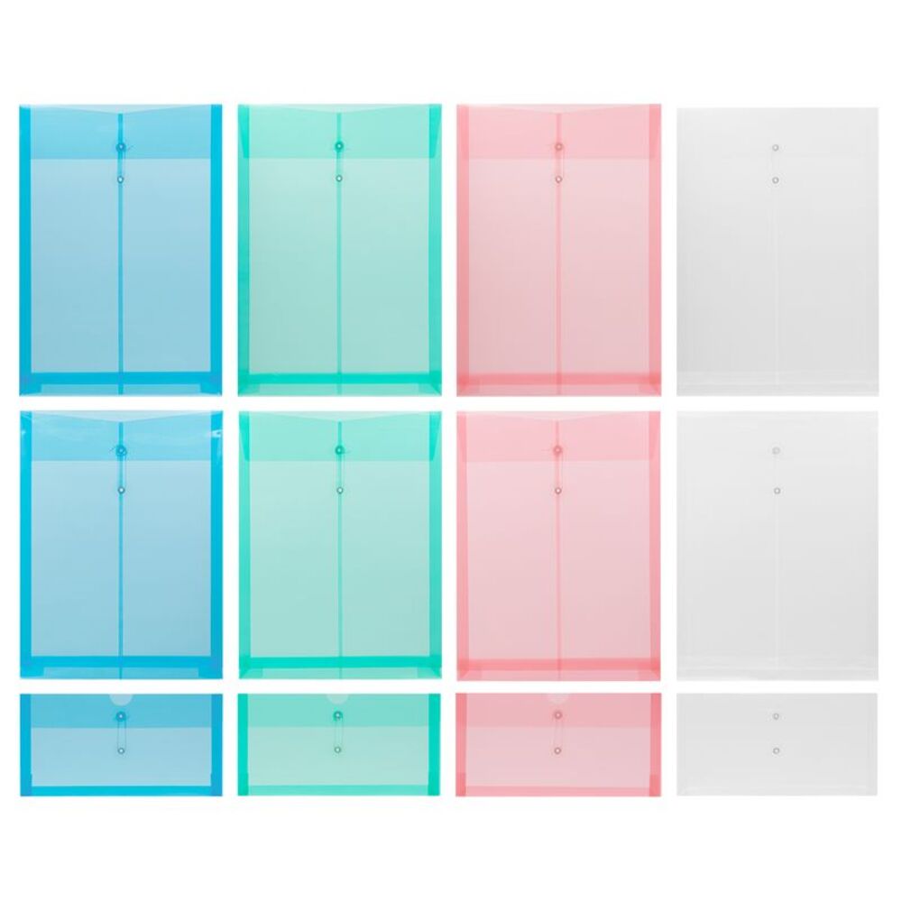 Plastic Documents Folders White/Blue/Red/Green, Set of 12
